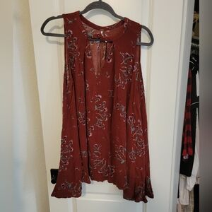 Free People Red Sleeveless Tank Top with Ruffle Hem